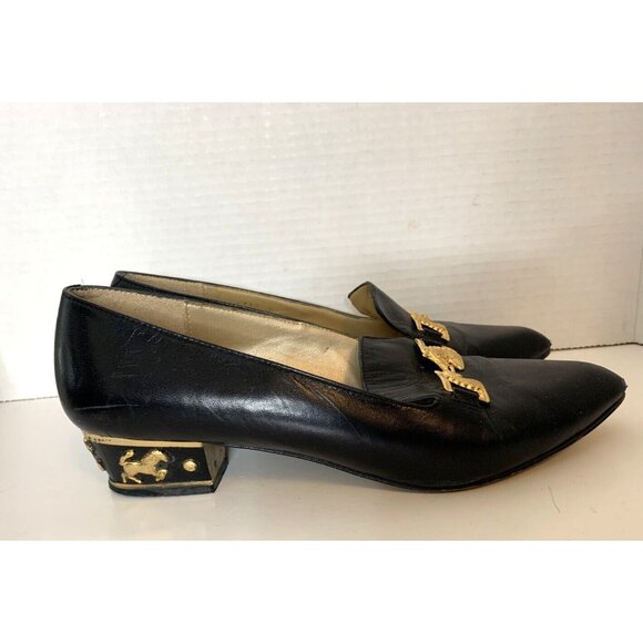 Black Slip On Leather Flats Loafer Shoes Horse Accents Spain Womens Sz 9 - Picture 3 of 10